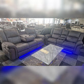 Berlin Fabric Electric Recliner Sofa 3+2 Seater Grey-USB Ports , Led Lights , Cup Holders