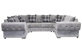 Dark Grey Suede Fabric U-Shape Sofa - 6 Seater