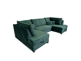 Meri U Shape Sofa Bed with Storage Emerald Green Plush Velvet