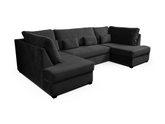 Meri U Shape Sofa Bed with Storage Black Plush Velvet