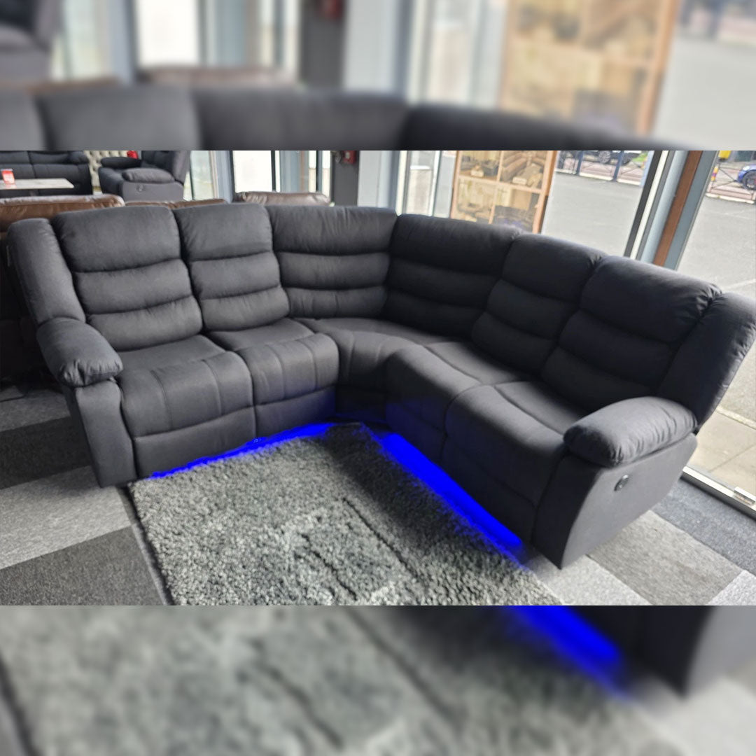 Roma Fabric Electric Recliner Corner Sofa Grey With USB/LED/Cup Holder