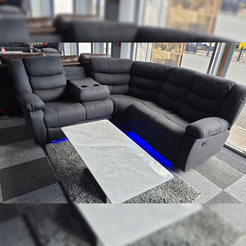 Roma Fabric Electric Recliner Corner Sofa Grey With USB/LED/Cup Holder