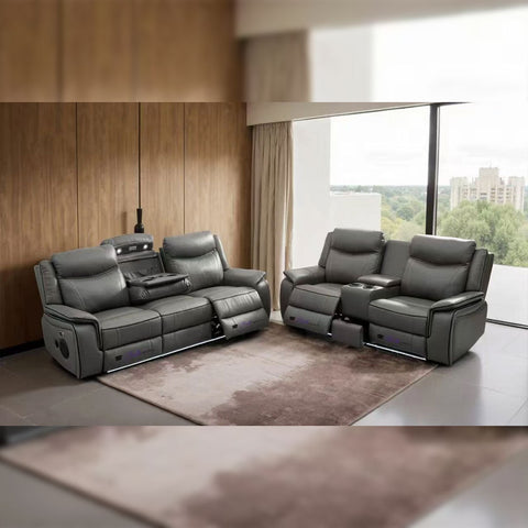Parada Leather Electric Recliner Sofa 3+2 Seater Cooling-Cup Holders /Bluetooth/USB/C-Type/Led