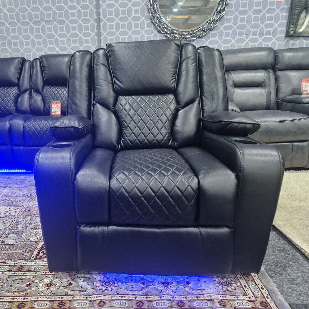 Orlando Electric Recliners Leather Arm Chair (Black, Grey,Brown) /LED LIGHTS/USB PORTS
