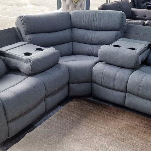 Roma Fabric Recliner Corner Sofa Grey