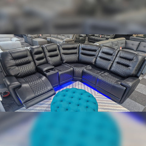 MNS Halifax Leather Electric Recliner Corner Sofa(Black,Grey,Beige)-USB Ports/LED LIGHTS/CUP HOLDERS