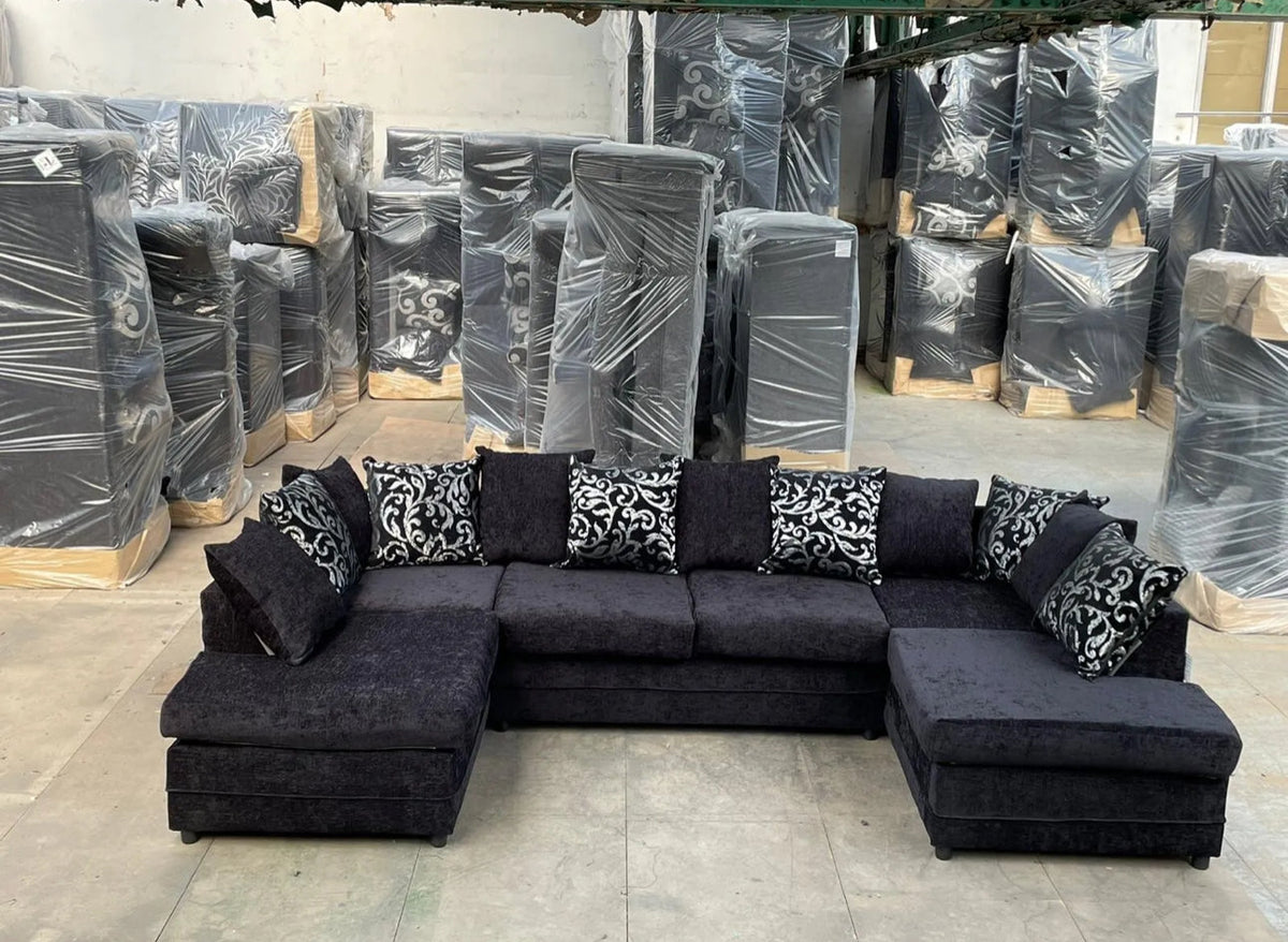 BLACK FABRIC U SHAPE SOFA