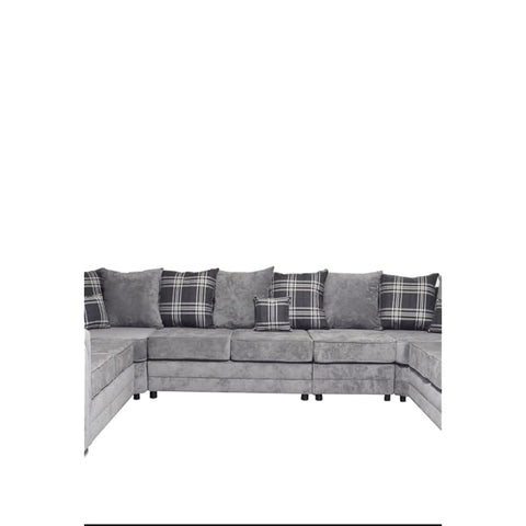 Dark Grey Suede Fabric U-Shape Sofa - 6  Seater