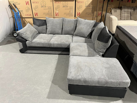 Amazing Sofas NEW LARGE DINO CORNER SOFA JUMBO CORD GREY BLACK OR BEIGE BROWN LEFT OR RIGHT(Grey Black right). Fire resistant as per British Standards, foam filled seats for comfort.