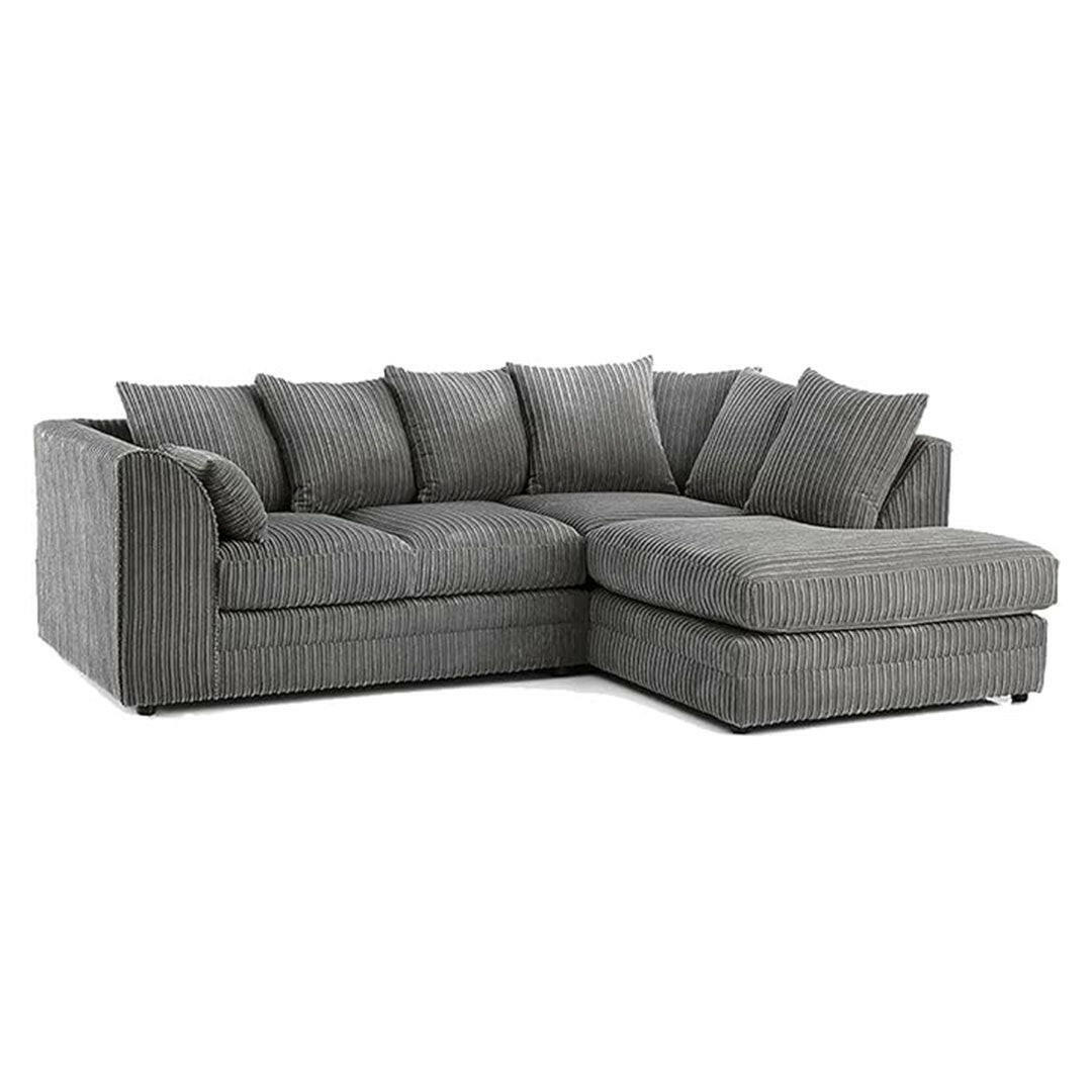DYLAN FABRIC CORNER SOFA GREY | SOFT JUMBO CORD 3-4 SEATER CORNER SOFA
