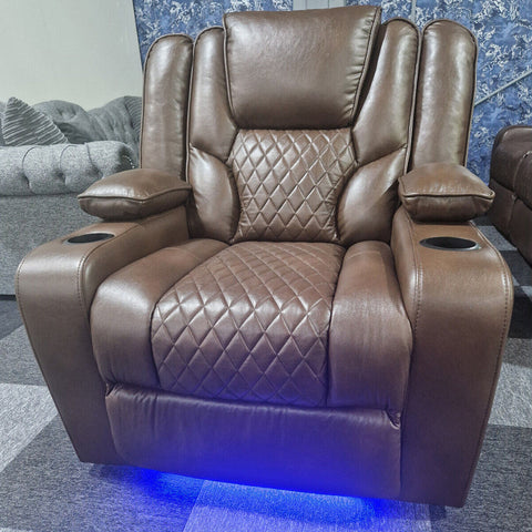 Orlando Electric Recliners Leather Arm Chair (Black, Grey,Brown) /LED LIGHTS/USB PORTS