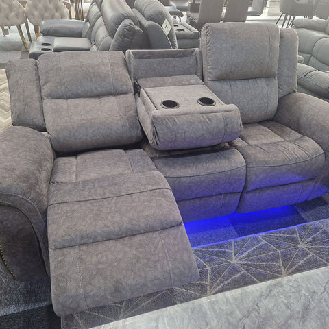 Berlin Fabric Electric Recliner Sofa 3+2 Seater Grey-USB Ports , Led Lights , Cup Holders