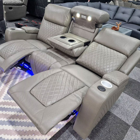 MNS Florida Music Electric Recliners 3+2 Seater Leather Sofa (Black, Grey) Blutooth Speakers/LED LIGHTS/USB CHARGER