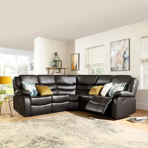 Roma Leather Recliner Corner Sofa (Black/Grey/Brown)