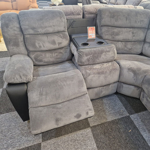 Rio Cord Fabric Recliner Corner Sofa Grey