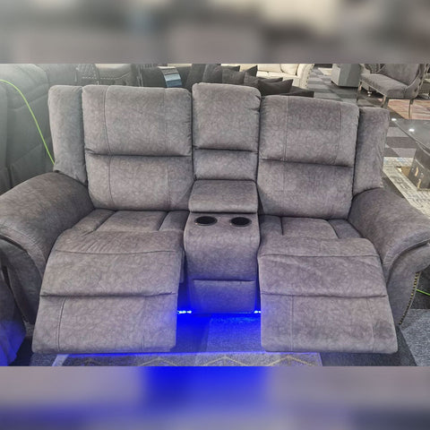 Berlin Fabric Electric Recliner Sofa 3+2 Seater Grey-USB Ports , Led Lights , Cup Holders