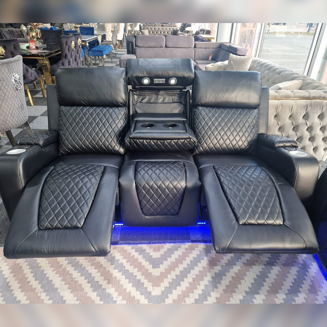 MNS Florida Music Electric Recliners 3+2 Seater Leather Sofa (Black, Grey) Blutooth Speakers/LED LIGHTS/USB CHARGER