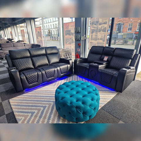 MNS Florida Music Electric Recliners 3+2 Seater Leather Sofa (Black, Grey) Blutooth Speakers/LED LIGHTS/USB CHARGER