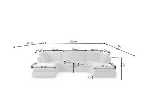 Brixton Full Back U Shape Corner Charcoal Grey Luxury Chenille