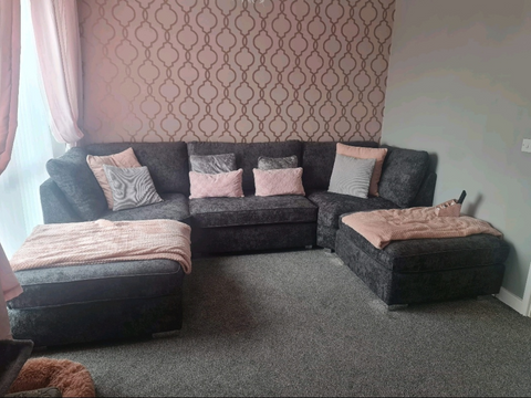 Brixton Full Back U Shape Corner Charcoal Grey Luxury Chenille