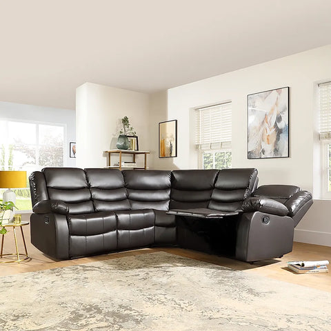 MNS Roma Leather Recliner Corner Sofa (Black/Grey/Brown)