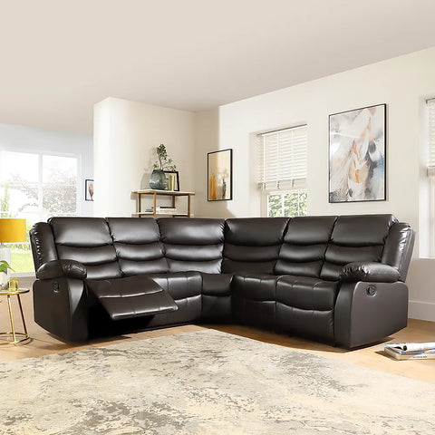 Roma Leather Recliner Corner Sofa (Black/Grey/Brown)