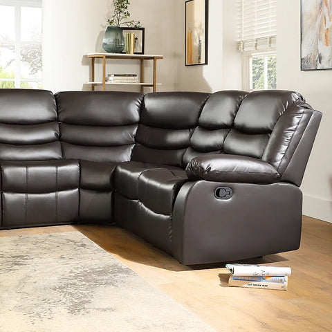 Roma Leather Recliner Corner Sofa (Black/Grey/Brown)