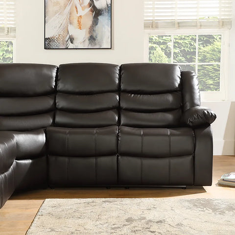 Roma Leather Recliner Corner Sofa (Black/Grey/Brown)