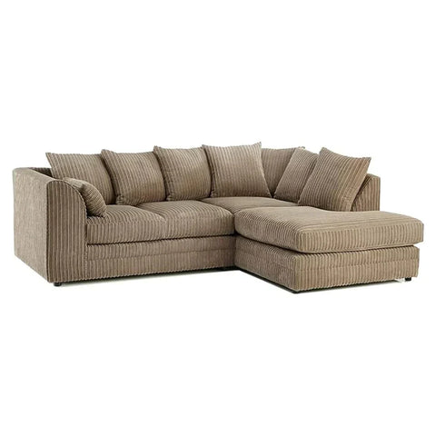 DYLAN FABRIC CORNER SOFA GREY | SOFT JUMBO CORD 3-4 SEATER CORNER SOFA