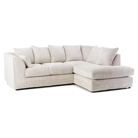 DYLAN FABRIC CORNER SOFA GREY | SOFT JUMBO CORD 3-4 SEATER CORNER SOFA