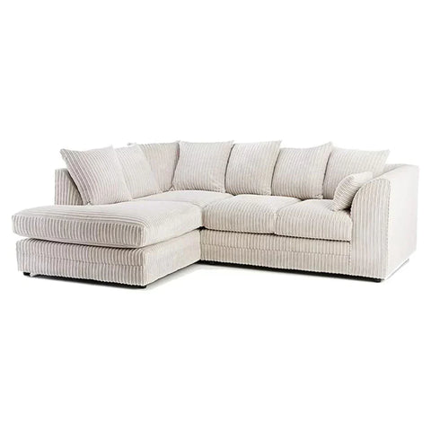 DYLAN FABRIC CORNER SOFA GREY | SOFT JUMBO CORD 3-4 SEATER CORNER SOFA