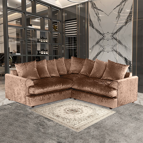 DYLAN CRUSH VELVET WIDE ARMREST 5 SEATER WITH FOOTSTOOL – CLASSIC CORNER SOFA