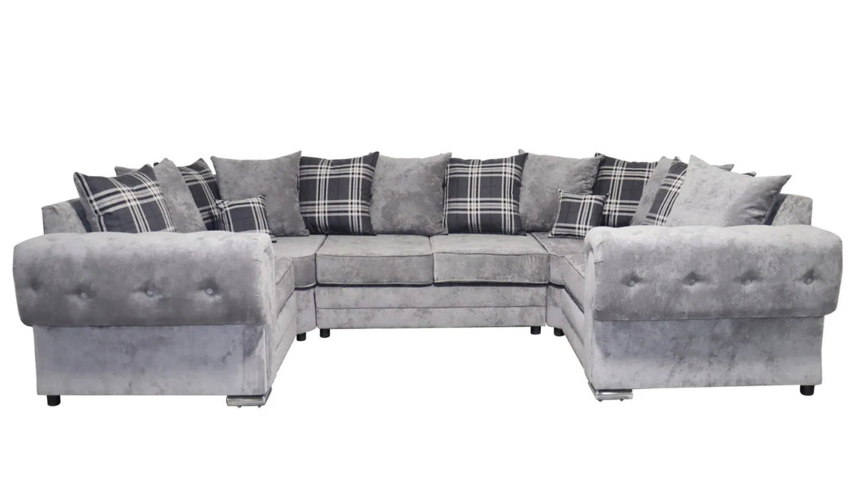 Dark Grey Suede Fabric U-Shape Sofa - 6  Seater
