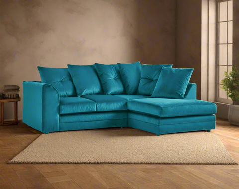 Turquoise Plush Velvet 4 seater right corner  Sofa