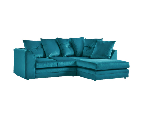 Turquoise Plush Velvet 4 seater right corner  Sofa