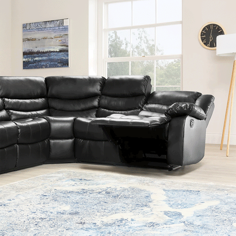 Roma Leather Recliner Corner Sofa (Black/Grey/Brown)
