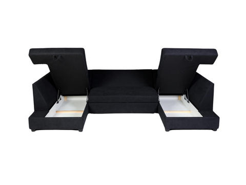 Deluxe Black U Shape Sofa Bed With Storage Kensington Fabric