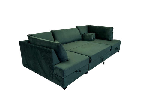 Meri U Shape Sofa Bed with Storage Emerald Green Plush Velvet