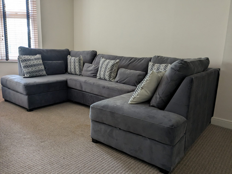 Meri U Shape Sofa Bed with Storage Steel Grey Plush Velvet