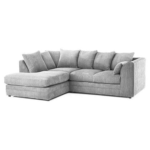 DYLAN FABRIC CORNER SOFA GREY | SOFT JUMBO CORD 3-4 SEATER CORNER SOFA