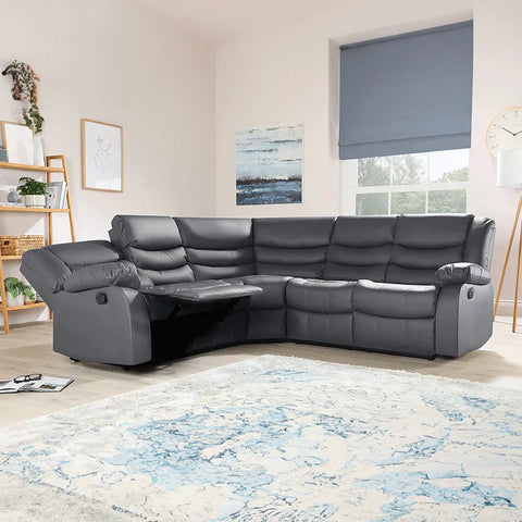 Roma Leather Recliner Corner Sofa (Black/Grey/Brown)