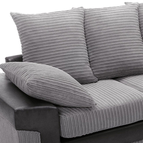 Amazing Sofas NEW LARGE DINO CORNER SOFA JUMBO CORD GREY BLACK OR BEIGE BROWN LEFT OR RIGHT(Grey Black right). Fire resistant as per British Standards, foam filled seats for comfort.