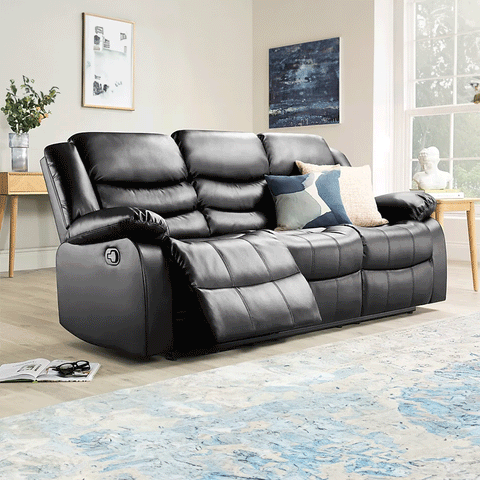 ROMA LEATHER RECLINER SOFA WITH CUPHOLDERS - 3+2 SEATER SOFA