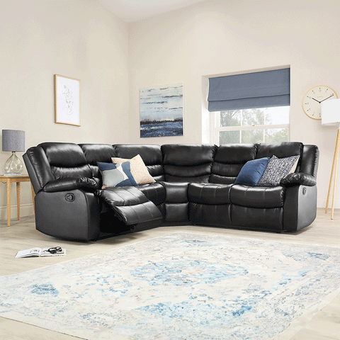 Roma Leather Recliner Corner Sofa (Black/Grey/Brown)
