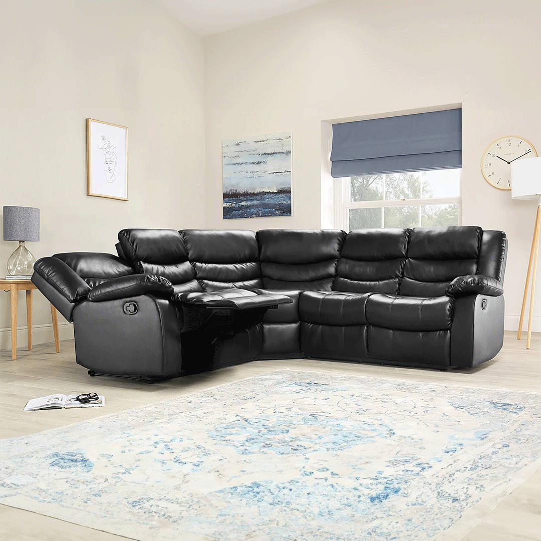 MNS Roma Leather Recliner Corner Sofa (Black/Grey/Brown)