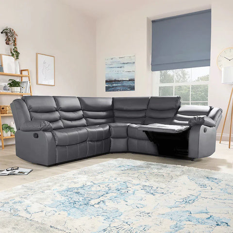Roma Leather Recliner Corner Sofa (Black/Grey/Brown)
