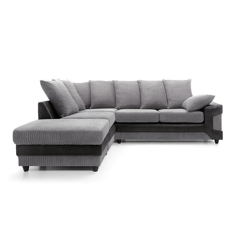 Amazing Sofas NEW LARGE DINO CORNER SOFA JUMBO CORD GREY BLACK OR BEIGE BROWN LEFT OR RIGHT(Grey Black right). Fire resistant as per British Standards, foam filled seats for comfort.