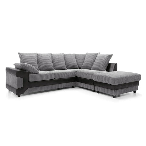 Amazing Sofas NEW LARGE DINO CORNER SOFA JUMBO CORD GREY BLACK OR BEIGE BROWN LEFT OR RIGHT(Grey Black right). Fire resistant as per British Standards, foam filled seats for comfort.