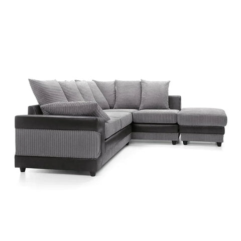 Amazing Sofas NEW LARGE DINO CORNER SOFA JUMBO CORD GREY BLACK OR BEIGE BROWN LEFT OR RIGHT(Grey Black right). Fire resistant as per British Standards, foam filled seats for comfort.