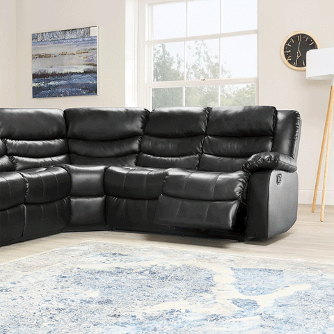 Roma Leather Recliner Corner Sofa (Black/Grey/Brown)